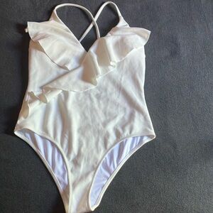 Elegant White Ruffled Swimsuit